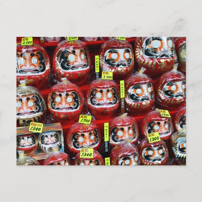 Postal Daruma Buena Suerte Muñecas de Japón (Anverso)