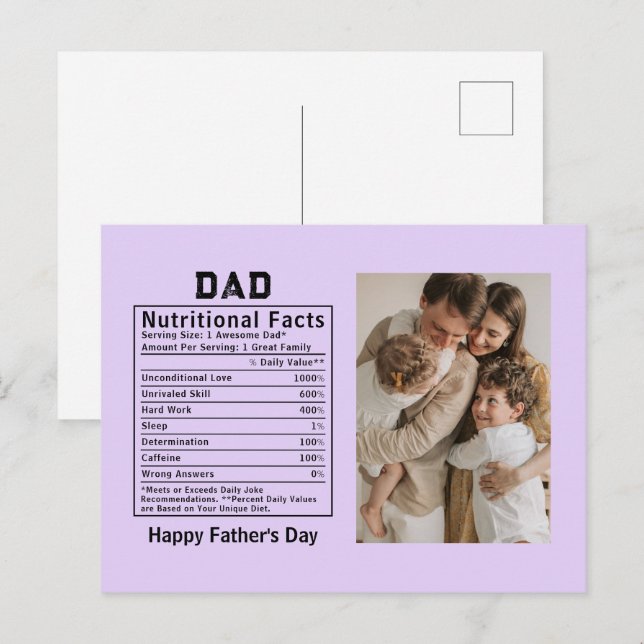 Postal Datos Nutricionales Personalizados del Día del Pad (Anverso / Reverso)