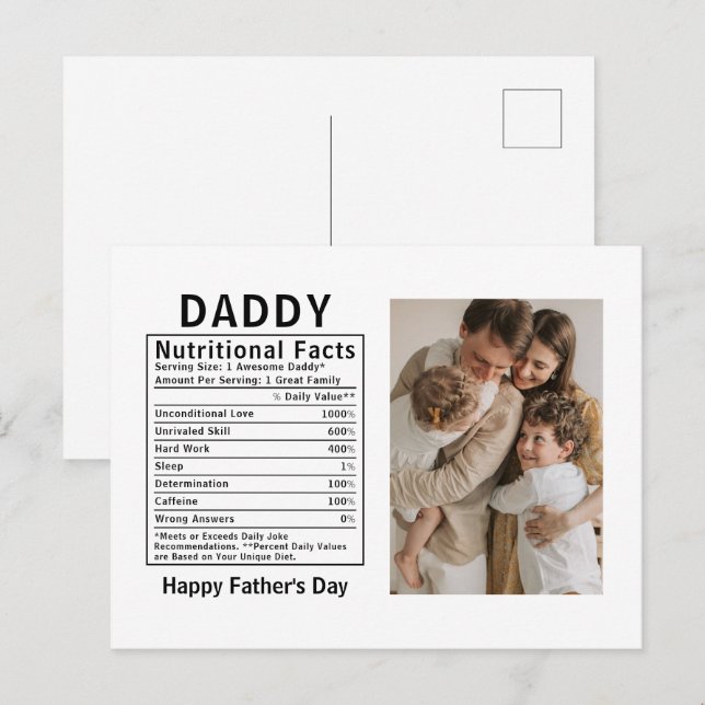 Postal Datos Nutricionales Personalizados del Día del Pad (Anverso / Reverso)