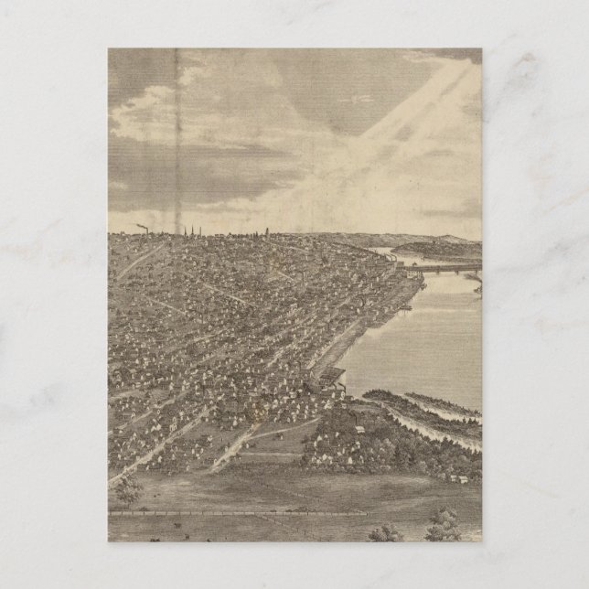 Postal Davenport, Iowa, visto desde el suroeste (Anverso)