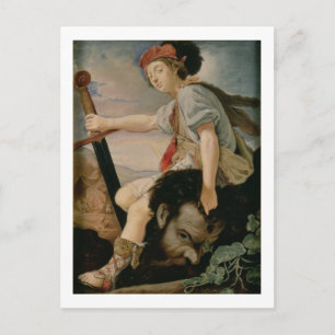 Postal David con la cabeza de Goliat