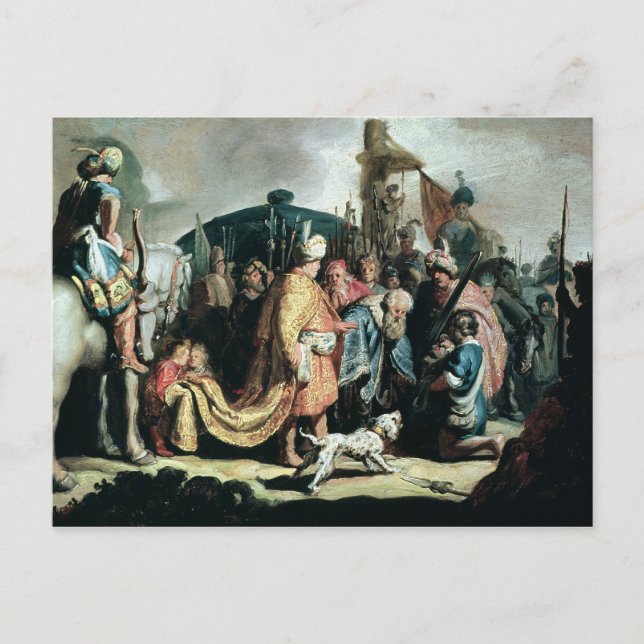 Postal David ofrece la cabeza de Goliat al rey Saul (Anverso)