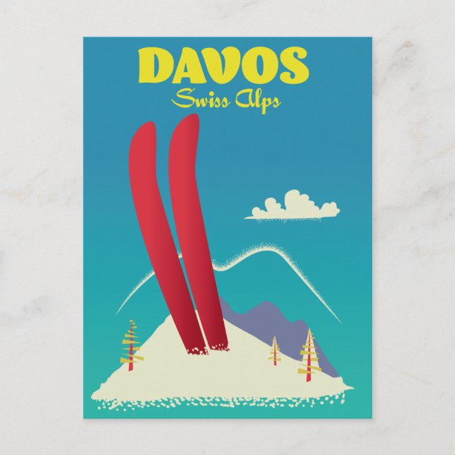 Postal Davos Alpes suizos (Anverso)