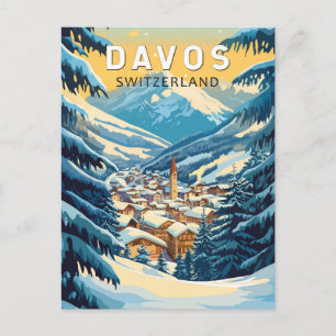 Postal Davos Suiza Viajes Arte Vintage