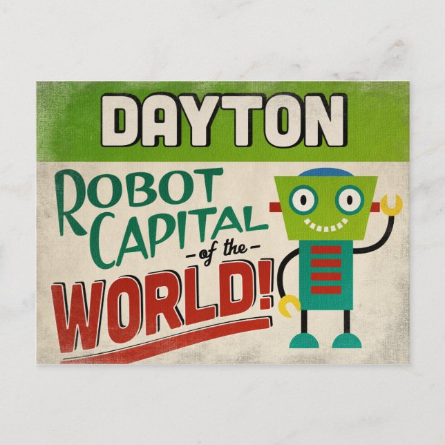 Postal Dayton Ohio Robot - Gracioso Vintage (Anverso)