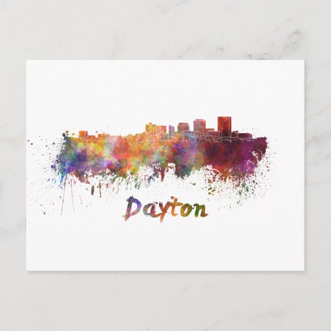 Postal Dayton skyline in watercolor (Anverso)
