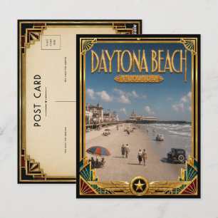 Postal Daytona Beach Florida Arte Vintage Deco Dorado