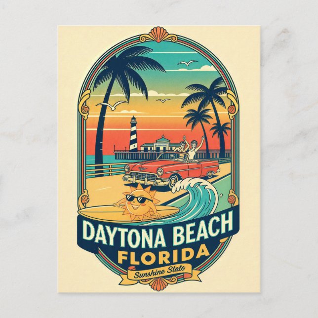 Postal Daytona Beach Florida Retro años 50 (Anverso)