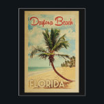 Postal Daytona Beach Palm Tree Vintage Travel<br><div class="desc">Un arte de Daytona Beach Florida de mediados de siglo único retro,  con un estilo poster de viaje vintage. Cuenta con una palmera curvada en una playa de arena con el océano bajo un cielo azul turbio.</div>