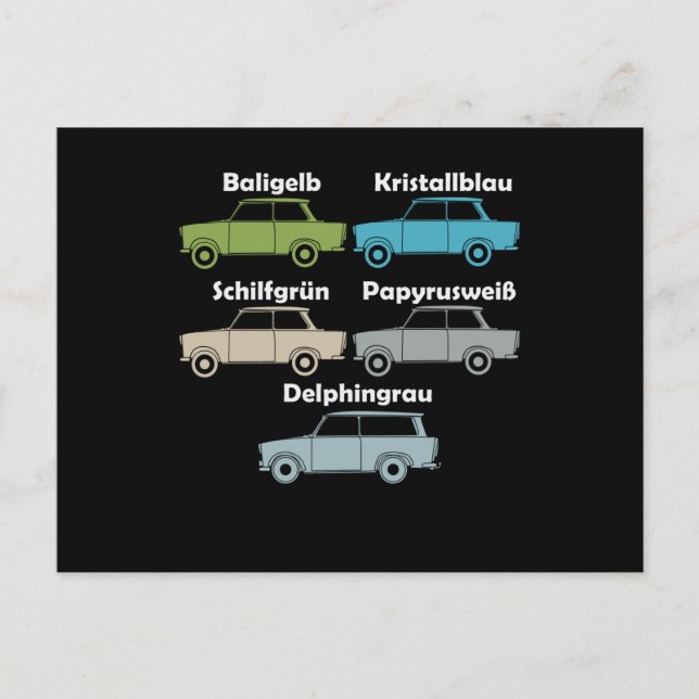 Postal DDR Trabi alle Farben der kultigen Pappe (Anverso)