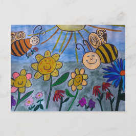 Postal de abejas y flores