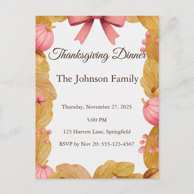 Postal de Acción de Gracias con corona de otoño (Anverso)