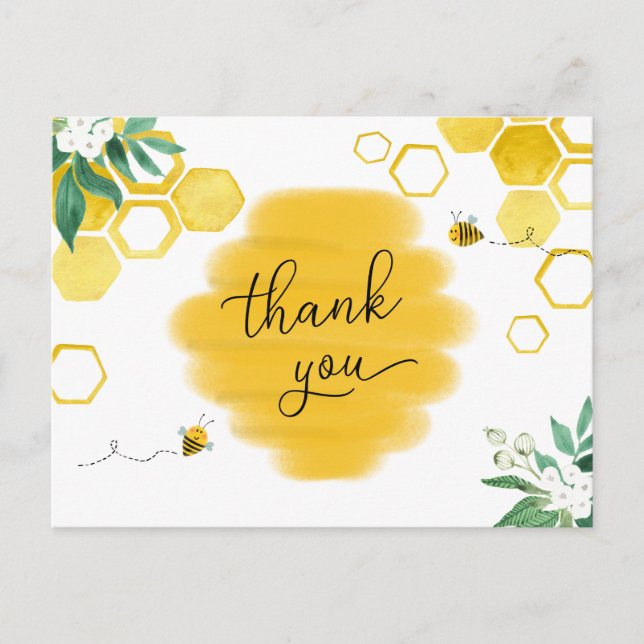 Postal de agradecimiento para Honey Bee Floral Bab (Anverso)