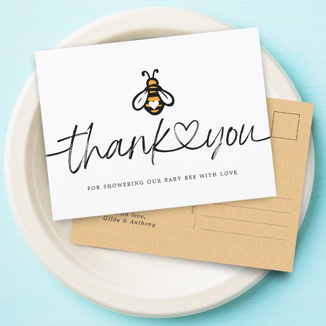 Postal de agradecimiento para la Abeja de miel mod (Modern Honey Bee Baby Shower Thank You Postcard)