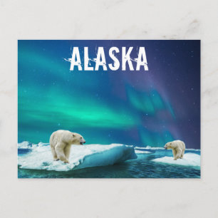 Postal de Alaska con osos polares Aurora Borealis