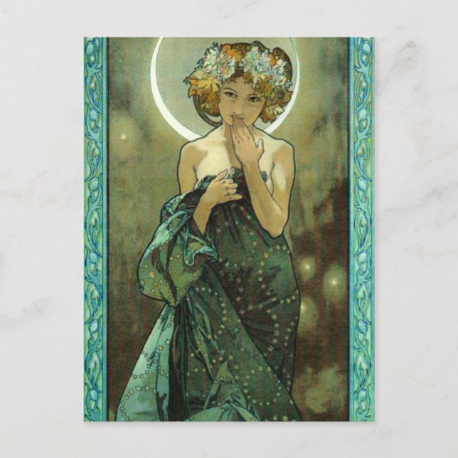 Postal de Alphonse Mucha Clair De Lune (Anverso)