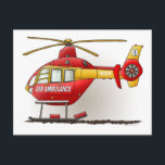 Postal de ambulancia de helicóptero<br><div class="desc">Este es uno de los muchos regalos de la policía contra incendios de EMS que presenta imágenes de la policía de incendios y vehículos de EMS del artista Richard Neuman. Cada pieza de equipo de emergencia se dibuja con gran detalle pero siempre tiene un toque de fantasía. Su trabajo único...</div>