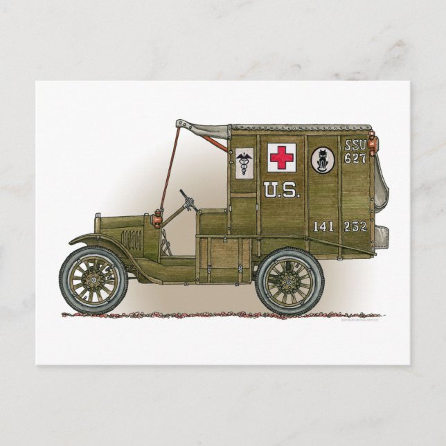 Postal de ambulancia militar vintage (Anverso)
