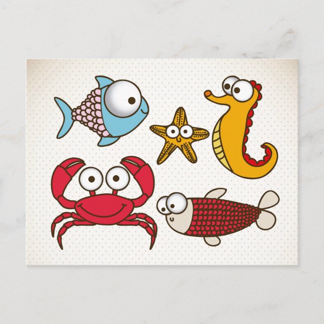 Postal de animales de mar de época (Anverso)