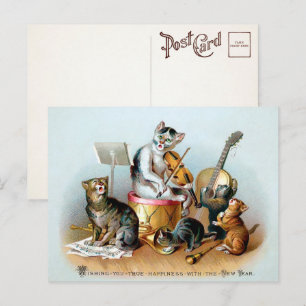 Postal de Año Nuevo de la Banda Gata Vintage