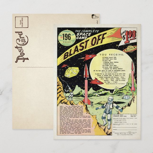 Postal de anuncio de juego de explosión de vintage (Anverso / Reverso)