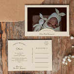 Postal de anuncio de nacimiento de foto Minimalist<br><div class="desc">Este elegante diseño de postales con anuncio de foto-nacimiento minimalista ofrece una armoniosa mezcla de sencillez minimalista y elegancia clásica, con un encanto tradicional y rústico. Presenta una agradable paleta de tonos neutros, como el beige y el café marrón caliente. Ideal para los que aprecian la sobriedad de una ducha...</div>