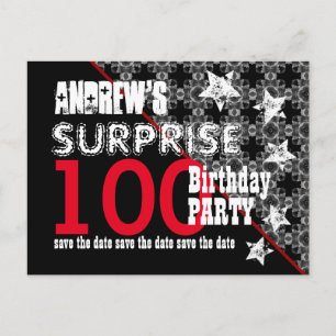 Postal De Anuncios 100º Cumpleaños Sorpresa Guarde la Fecha Diagonal