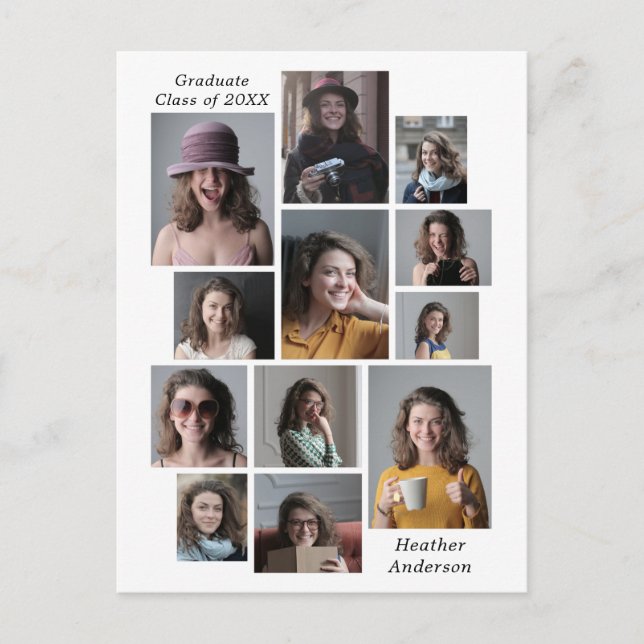 Postal De Anuncios 12 Collage de Fotos Graduado Nombre Promoción 2023 (Anverso)