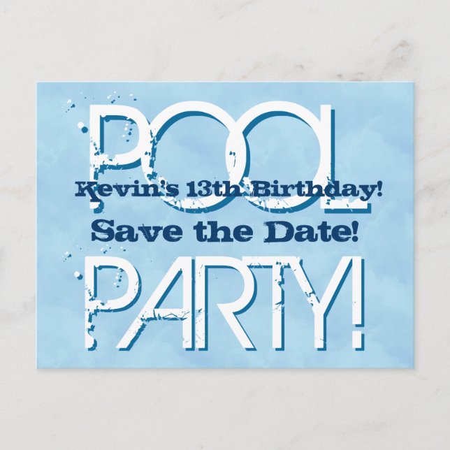 Postal De Anuncios 13.º Fiesta de la piscina de cumpleaños Guardar la (Anverso)
