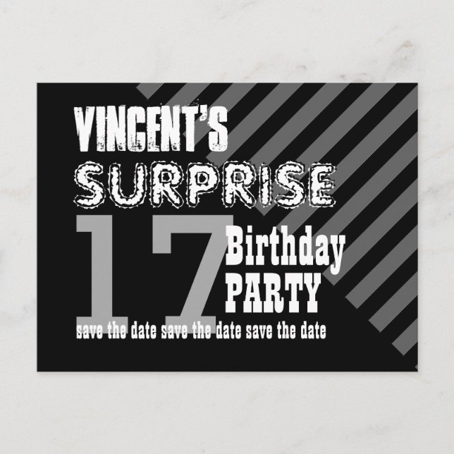 Postal De Anuncios 17º Cumpleaños Sorpresa Guardar la Fecha T17A (Anverso)
