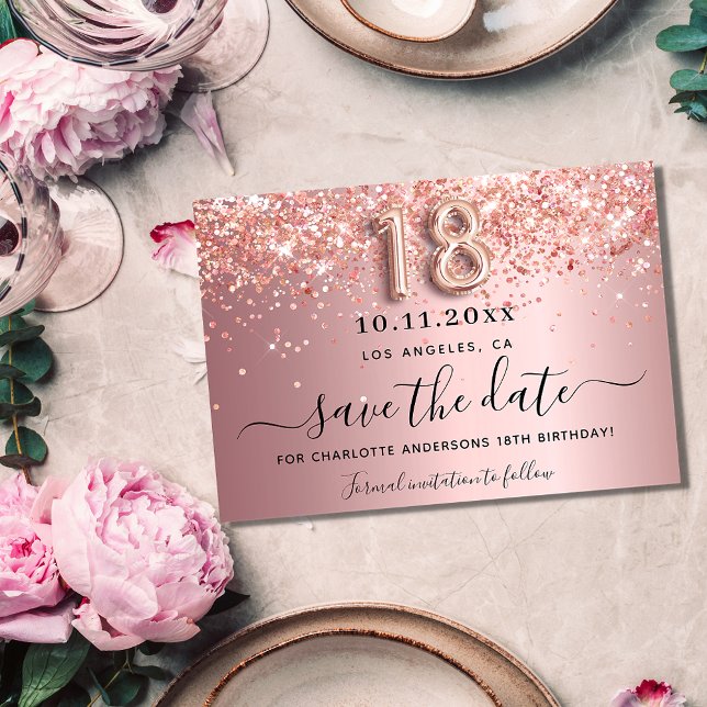 Postal De Anuncios 18 años purpurina rosa rubor guardar la fecha (Subido por el creador)