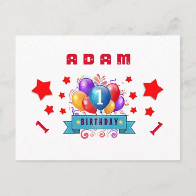 Postal De Anuncios 1.ª fecha de salvamento Globos de cumpleaños y est (Anverso)