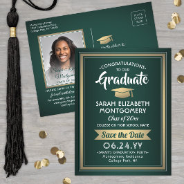 Postal De Anuncios 1 Photo Green Gold White Graduation Save the Date