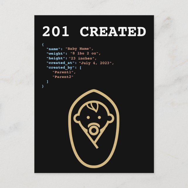 Postal De Anuncios 201 Estado HTTP creado Nacido bebé (Anverso)