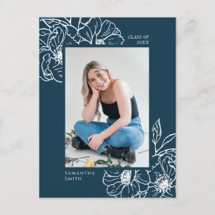 Postal De Anuncios 2022 Floral Azul Verde Elegante Foto Grad