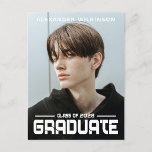 Postal De Anuncios 2022 Modern Bold Script Black White Photo Grad