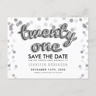 Postal De Anuncios 21ro Reserva del cumpleaños el purpurina del globo