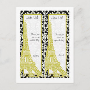 Postal De Anuncios 2 Bodas en París Black Damask Save Date Bookmark
