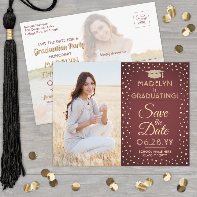 Postal De Anuncios 2 Graduación de fotos Salven la fecha Borgoña y el (Subido por el creador)