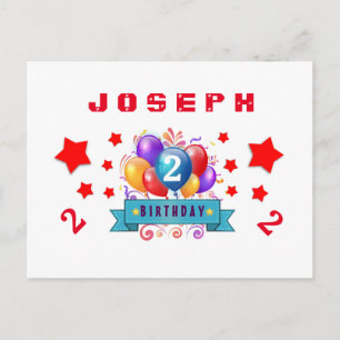 Postal De Anuncios 2do Cumpleaños de la 2ª Cita Globos y Estrellas S0