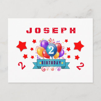 Postal De Anuncios 2do Cumpleaños de la 2ª Cita Globos y Estrellas S0