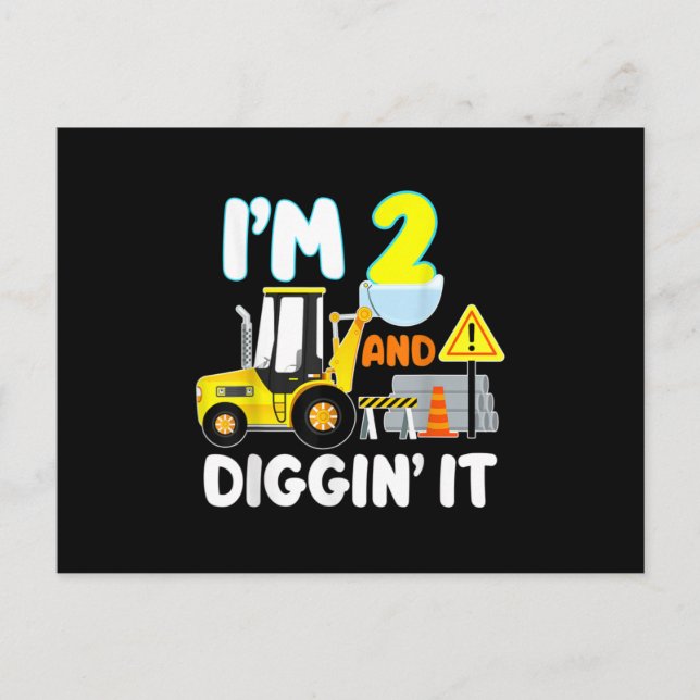 Postal De Anuncios 2nd Birthday Gift Construction Truck Party 2 Year (Anverso)