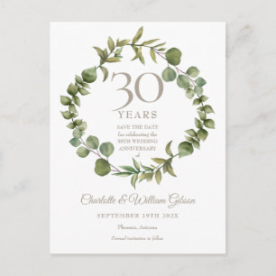 Postal De Anuncios 30º Aniversario de Boda Salva la Fecha Verdor