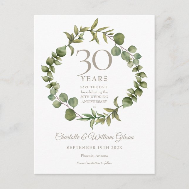 Postal De Anuncios 30° aniversario Boda Salven la fecha verde (Anverso)
