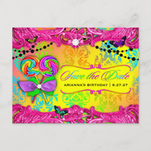 Postal De Anuncios 311 CANDY Wonderland dulce rosa 16 salva la fecha