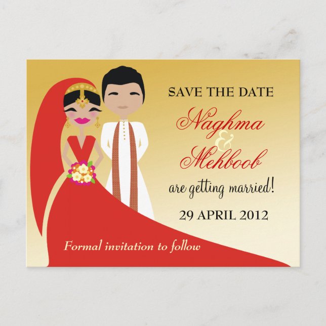 Postal De Anuncios 311 Novia y Novio Indio Aviso de Boda (Anverso)