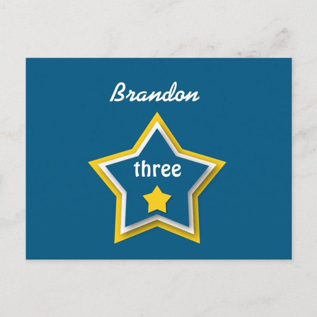 Postal De Anuncios 3.ᵉʳ cumpleaños con estrellas estratificadas AZUL  (Anverso)