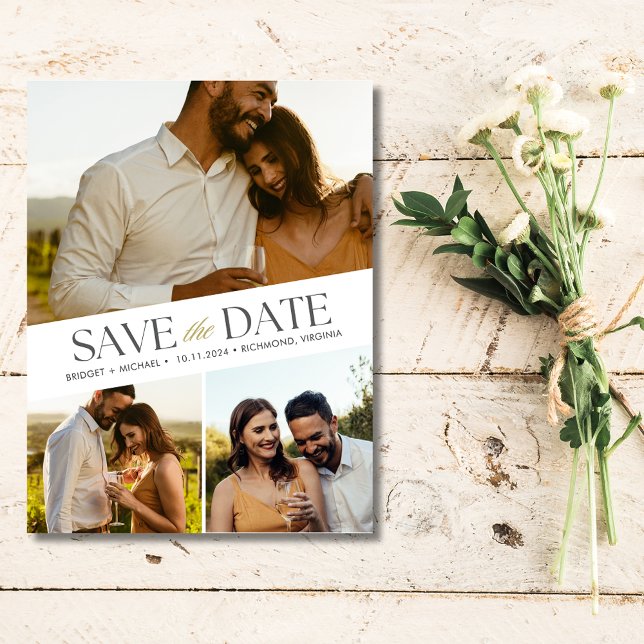 Postal De Anuncios 3 Imágenes para Save the Date de Boda (3 Photo Wedding Save the Date Postcard)