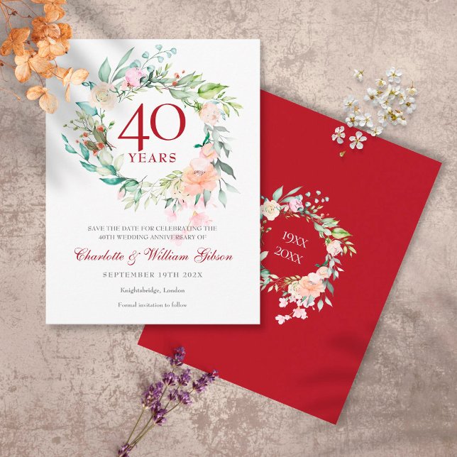 Postal De Anuncios 40.º aniversario del Boda Ruby Save the Date Flora (Subido por el creador)