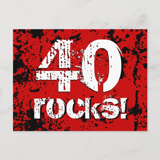 Postal De Anuncios ¡40.º cumpleaños 40 rocas! Rojo grueso y negro A10 (Anverso)
